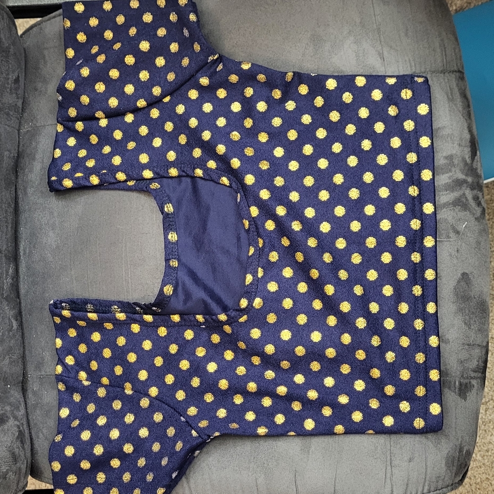 Navy Blue Top with Gold Polka Dots